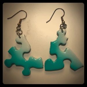Final Sale! Teal and white airbrush puzzle earrings